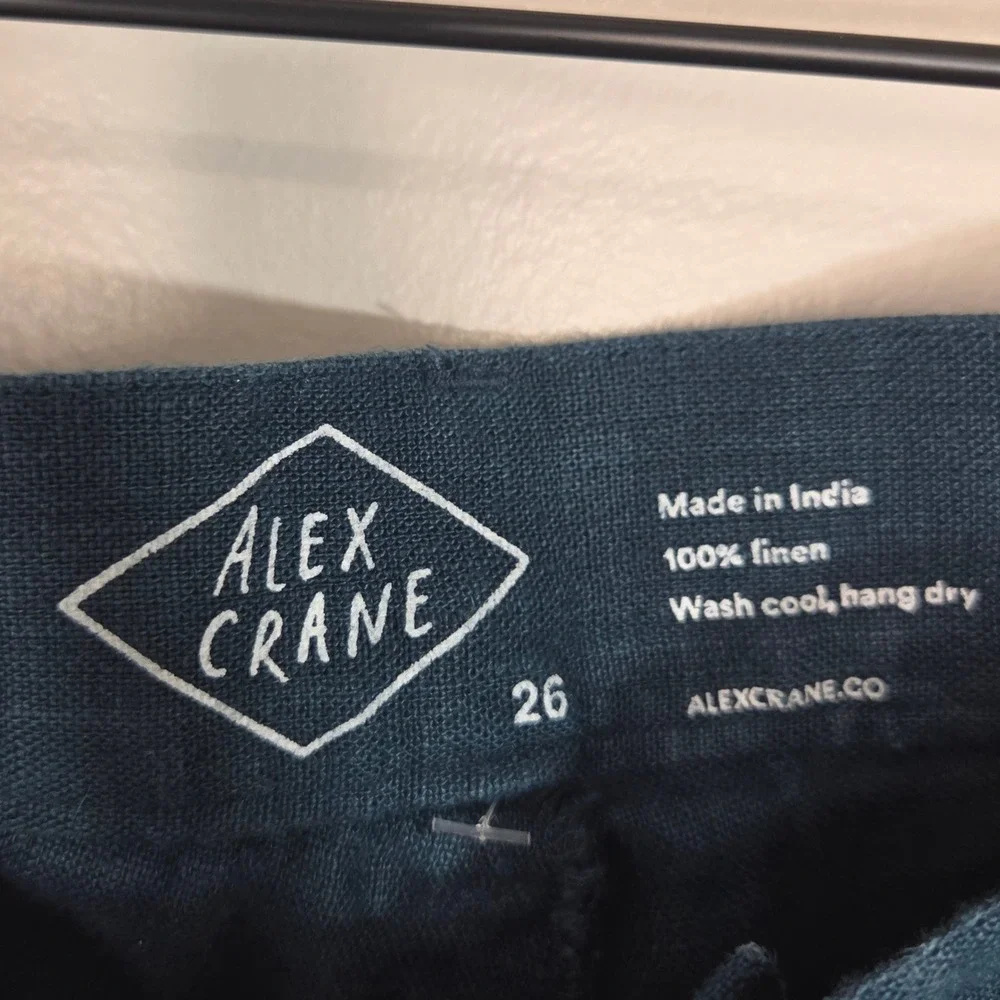 Alex Crane Cham Linen Pants 26 NWT Dusk Blue French Linen Button Fly $178